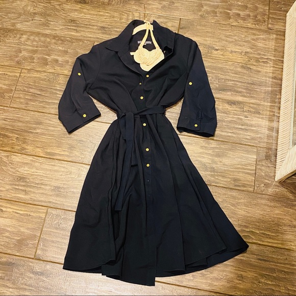 Sharagano Dresses & Skirts - {Sharagando} Navy Blue Half Button-up Style Dress
